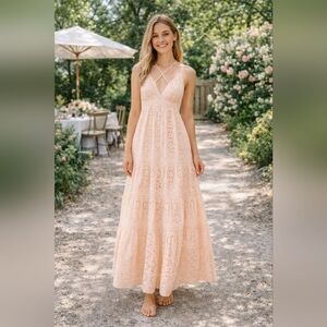 A Collective Story Peach Eyelet Maxi Dress XS | 100% Cotton | New With Tags
